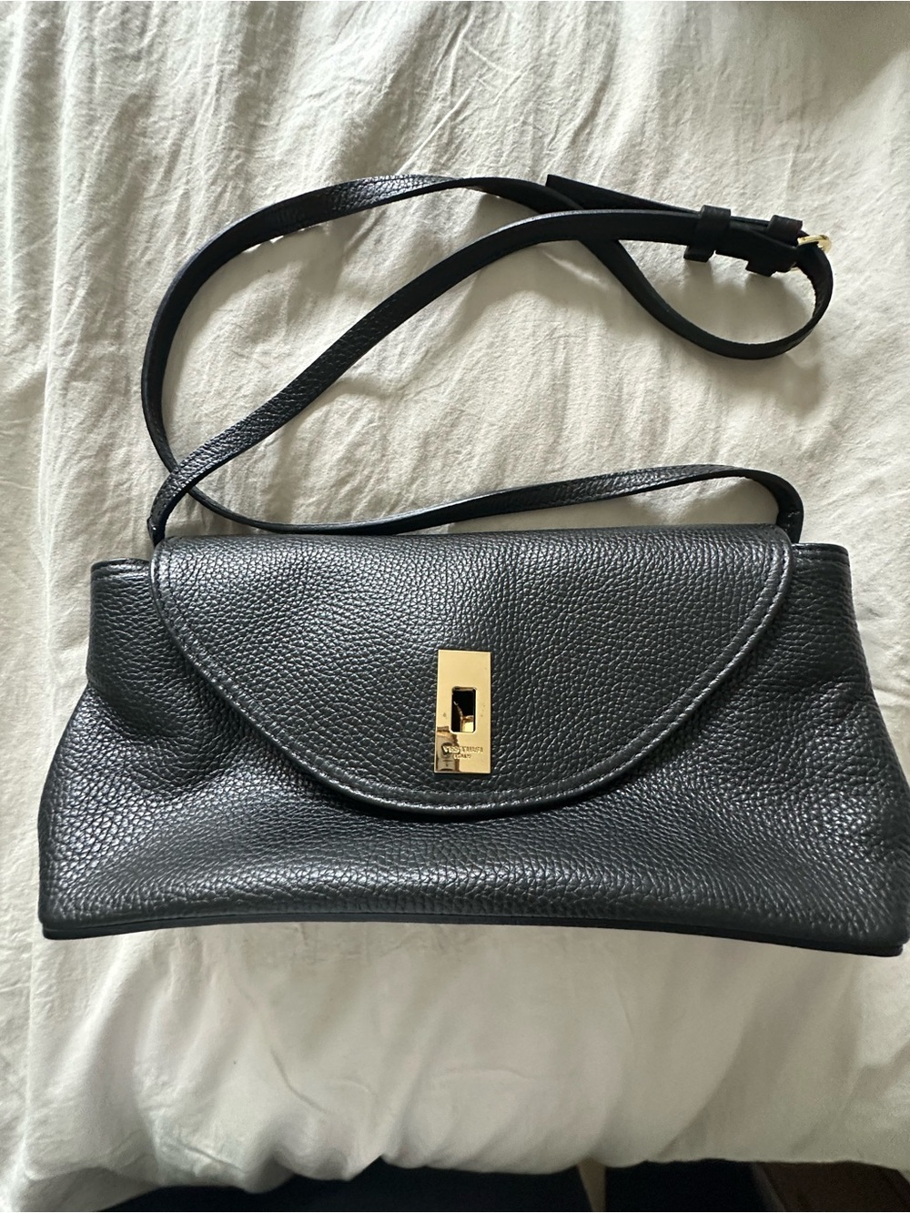 Vestirisi Brand Black Leather Crossbody/clutch Bag with Gold Turn-Lock